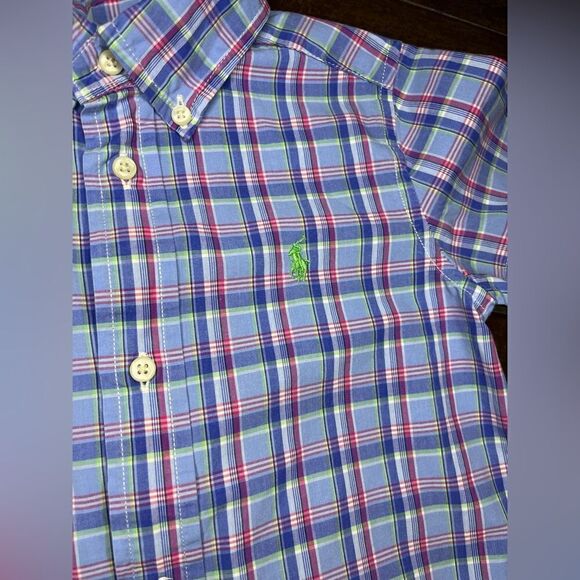 Ralph Lauren baby blue/pink/white plaid button down boys sz 2T - Picture 2 of 4